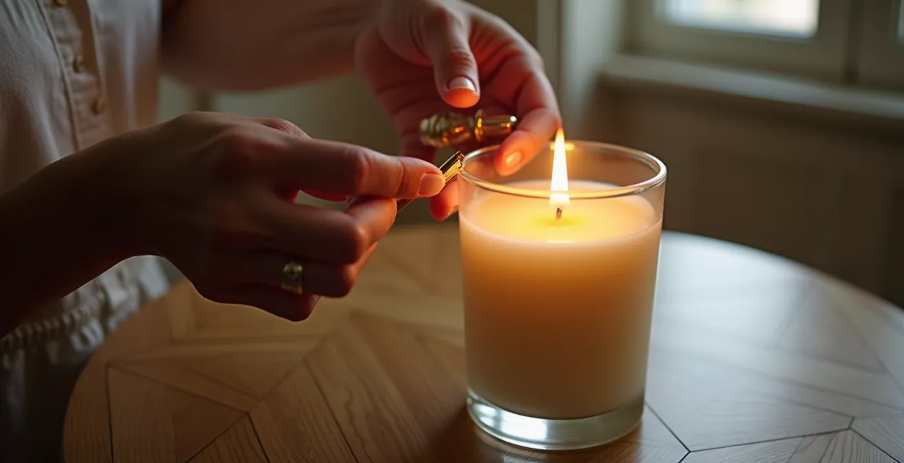 Bougie artisanale en cire végétale dans un intérieur français raffiné