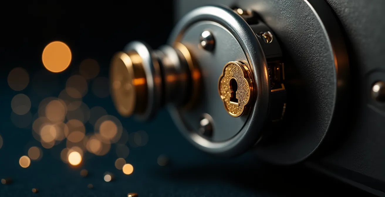 Coffre-fort haute sécurité entrouvert révélant l'éclat de bijoux précieux
