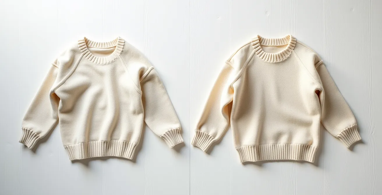 Comparaison détaillée entre finitions main et machine sur l'envers d'un tricot