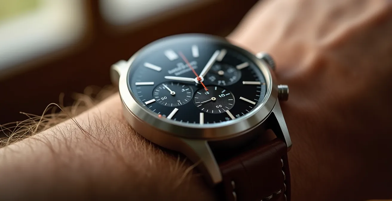 Montre hybride avec cadran analogique et capteurs de santé intégrés sur un poignet