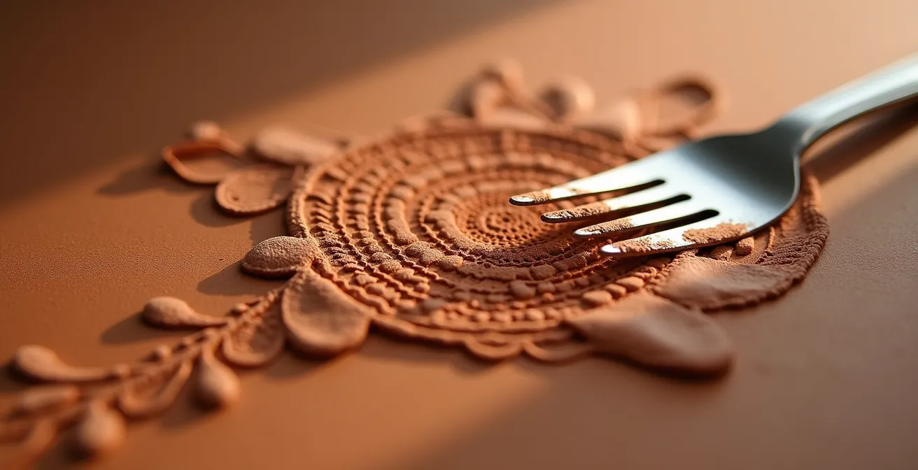 Vue macro d'outils de cuisine créant des textures variées sur l'argile autodurcissante