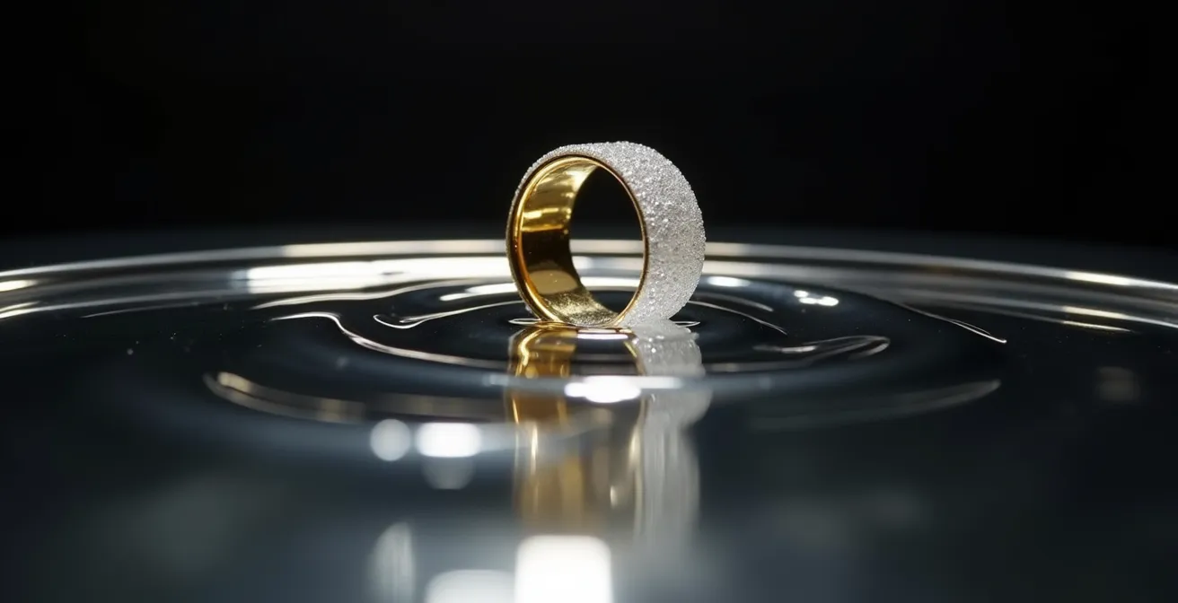 Vue détaillée d'un bijou en or blanc dans un bain de rhodiage en atelier